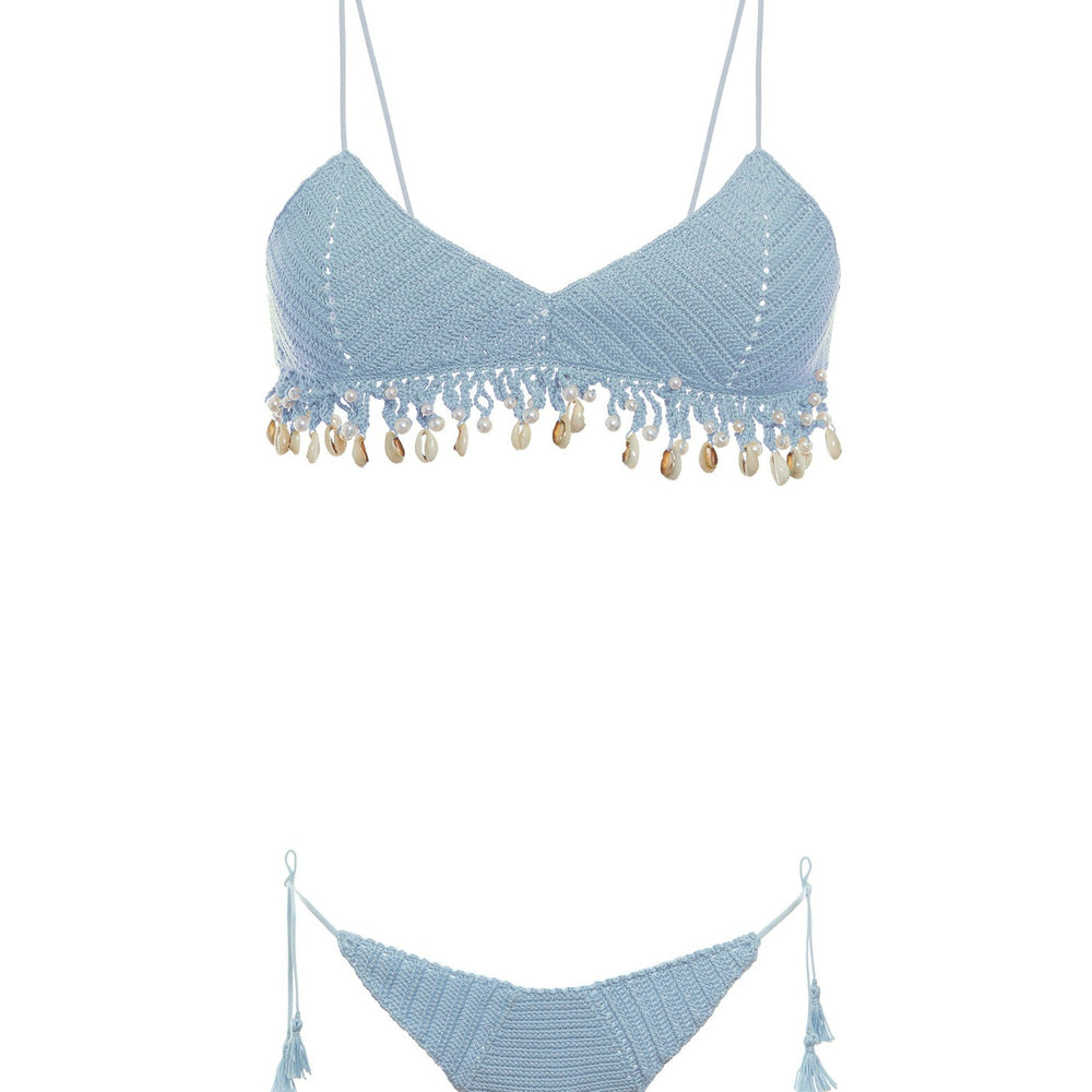 
                      
                        Fascia bikini conchiglia crochet uncinetto azzurro Fatto a mano
                      
                    