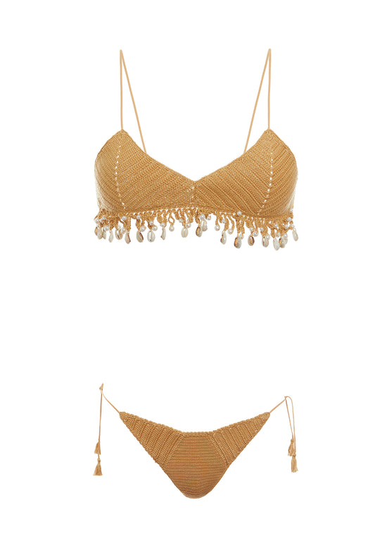Fascia bikini conchiglia oro crochet uncinetto fatto a mano