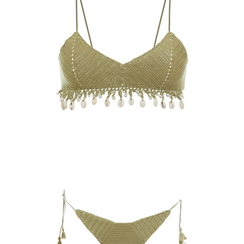 
                      
                        Fascia bikini conchiglia verde crochet uncinetto fatto a mano
                      
                    